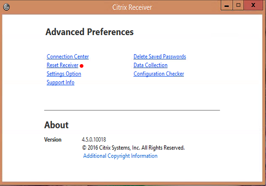 Citrix receiver reset