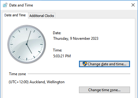change date and time in windows